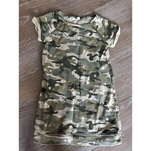 GAP KIDS Green Camo Sweatshirt Dress Girls SIZE S Stars Zipper Accents Cotton